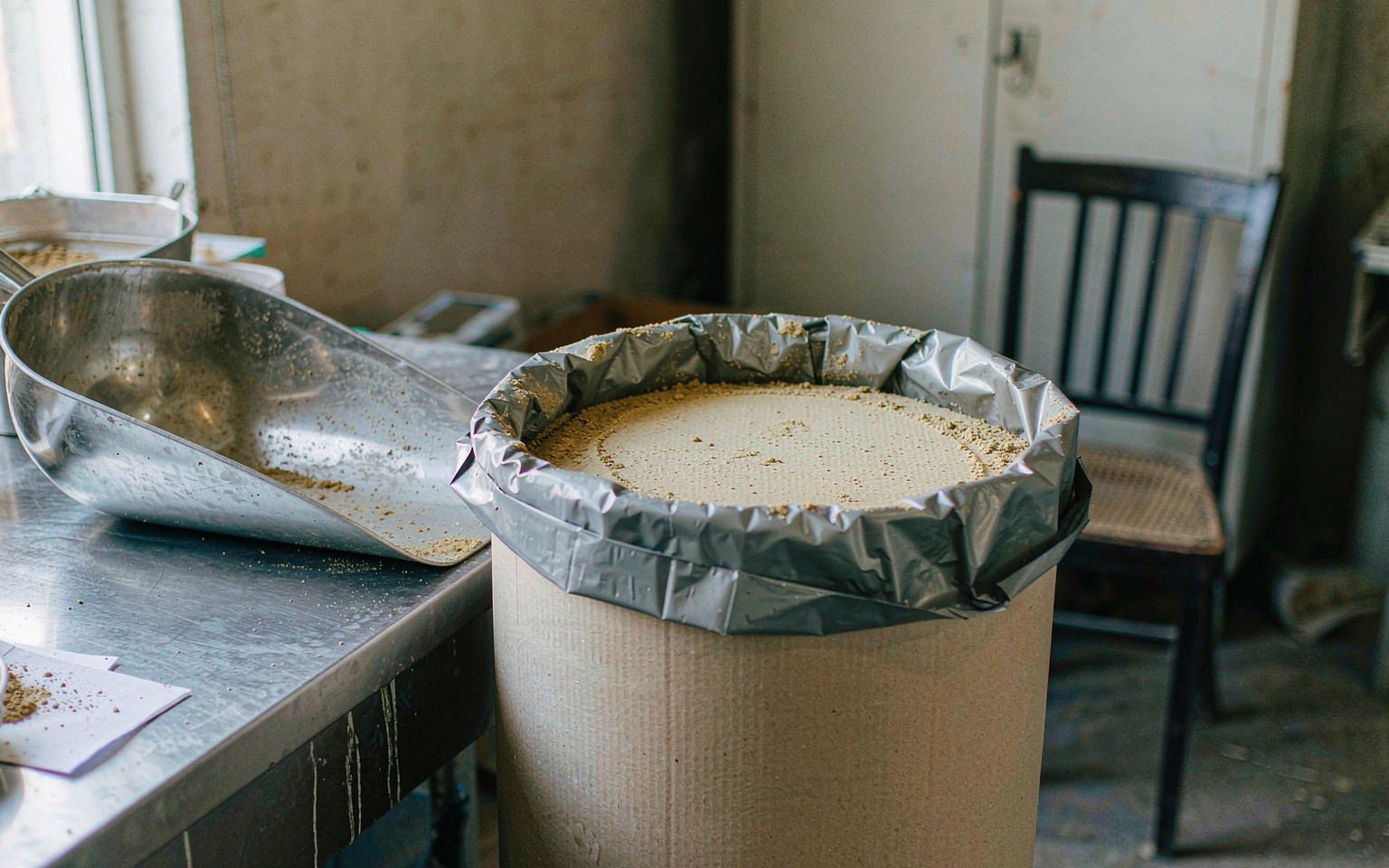 Milk Thistle Extract 2 An open fibre drum of milk thistle extract powder with a white food grade liner folded back over the rim
